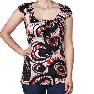 MKM Designs White & Black Printed Square Neck Top